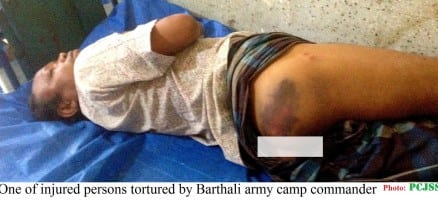 PCJSS protests against detention and physical torture on 8 PCJSS members by the army of Barthali camp and demands stand release of Barthali camp commanders and bringing them to trial